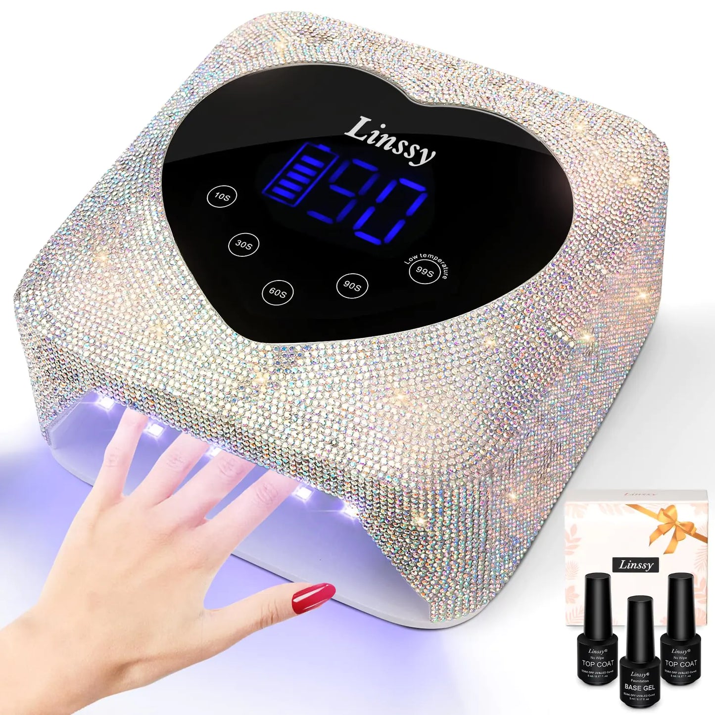 Linssy UV Nail Lamp 72W Cordless Nail Lamp Nail Dryer with 5 Timer Settings Large Heart Shape Smart LCD Screen with Touch Control UV Light for Nails Professional LED Nail Lamp (Sparkly Diamond)