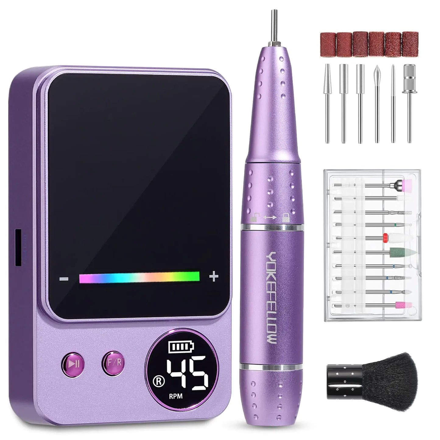 YOKE FELLOW Nail Drill Machine - 45000 RPM Rechargeable Electric Nail File for Acrylic Nail Drill Professional with 16 Drill Bits at Home use