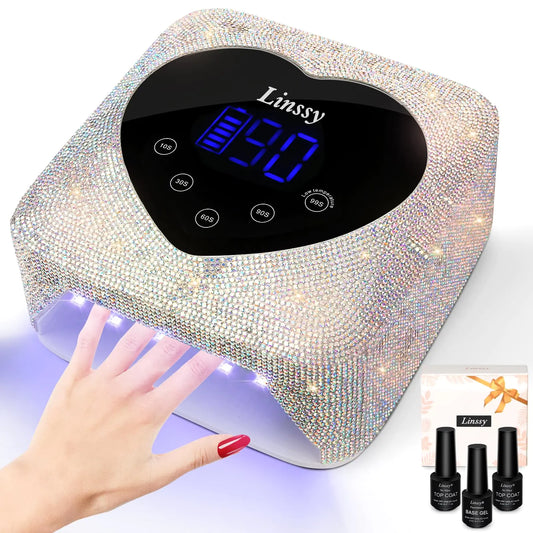 Linssy UV Nail Lamp 72W Cordless Nail Lamp Nail Dryer with 5 Timer Settings Large Heart Shape Smart LCD Screen with Touch Control UV Light for Nails Professional LED Nail Lamp (Sparkly Diamond)