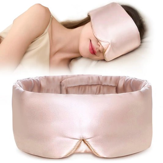PERBACT 100% Mulberry Silk Sleep Mask Complete Blackout Adjustable Velcro Strap Nasal Wing Design Large Size Perfect for Side Sleepers Unisex (Lotus Pink)