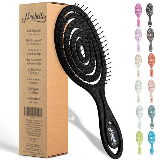 Ninabella Organic Detangling Hair Brush for Women Men & Children - Does not Pull on Hair - Hair Straightening Brushes for Straight Curly & Wet Hair - Unique Spiral Hairbrush