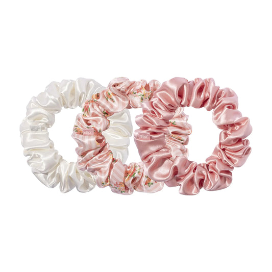 Slip Silk Scrunchies - Petal - 100% 22 Momme Mulberry Silk Large Hair-Friendly Elastic Set for Women (3 Luxurious Scrunchies)