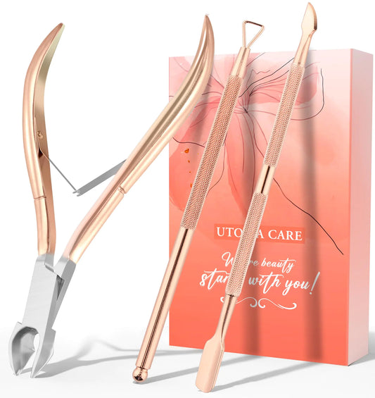 Utopia Care Cuticle Trimmer with Cuticle Pusher Nail Cuticle Trimmer Set Manicure Kit Pedicure Kit Sharp Cuticle Nippers Professional Cuticle Pusher Tool Cuticle Remover Tool Kit (Rose Gold)